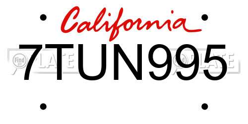 7TUN995 California License Plate