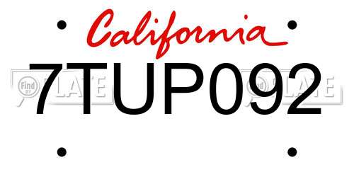 7TUP092 California License Plate