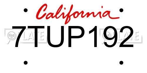 7TUP192 California License Plate