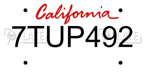 7TUP492 California License Plate