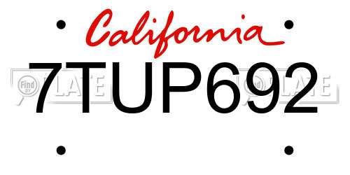 7TUP692 California License Plate