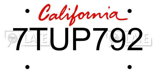 7TUP792 California License Plate