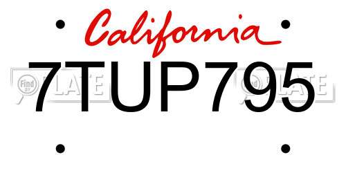 7TUP795 California License Plate