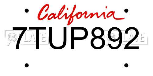 7TUP892 California License Plate