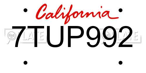 7TUP992 California License Plate