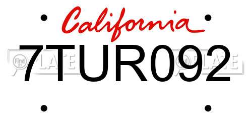 7TUR092 California License Plate