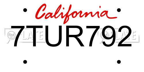 7TUR792 California License Plate