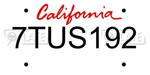 7TUS192 California License Plate