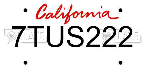 7TUS222 California License Plate