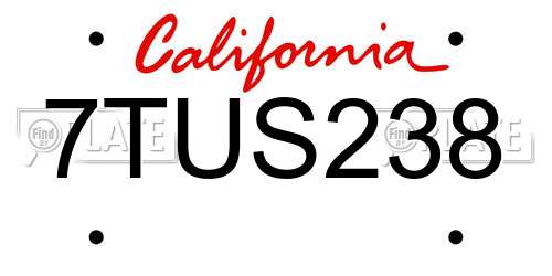 7TUS238 California License Plate
