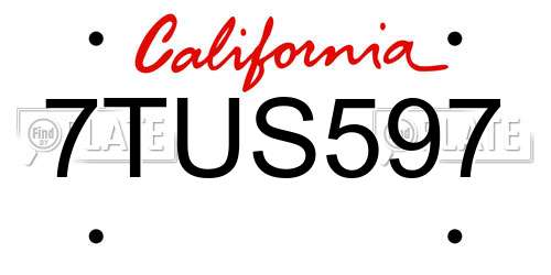 7TUS597 California License Plate
