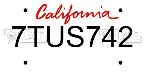 7TUS742 California License Plate