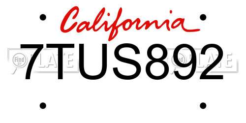 7TUS892 California License Plate