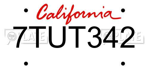 7TUT342 California License Plate