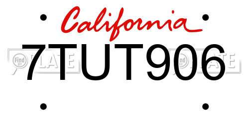 7TUT906 California License Plate