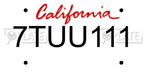 7TUU111 California License Plate