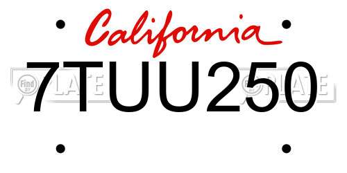 7TUU250 California License Plate