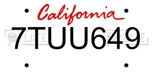7TUU649 California License Plate