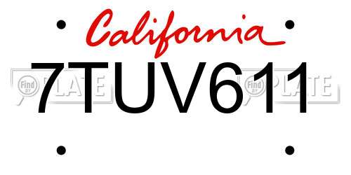 7TUV611 California License Plate