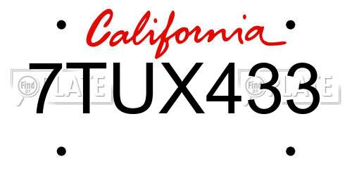 7TUX433 California License Plate