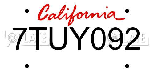 7TUY092 California License Plate