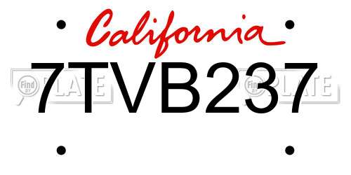 7TVB237 California License Plate