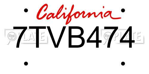 7TVB474 California License Plate