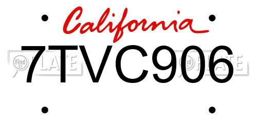7TVC906 California License Plate