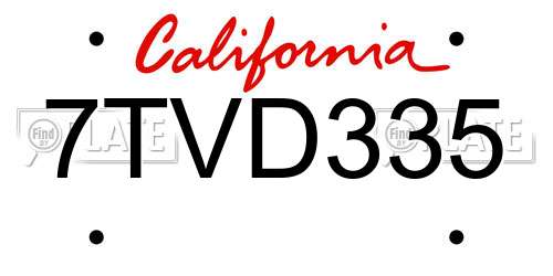 7TVD335 California License Plate