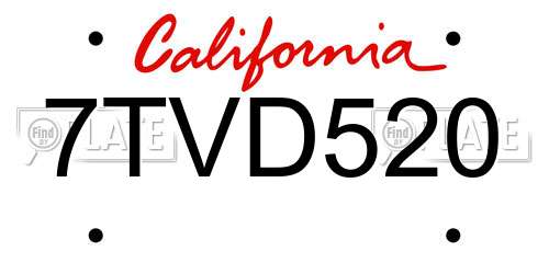 7TVD520 California License Plate