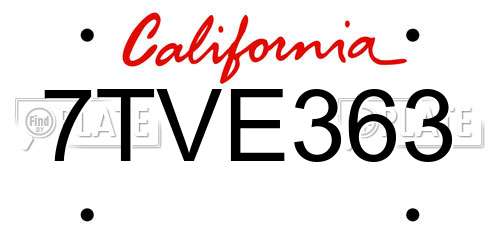 7TVE363 California License Plate
