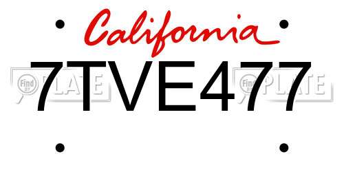 7TVE477 California License Plate