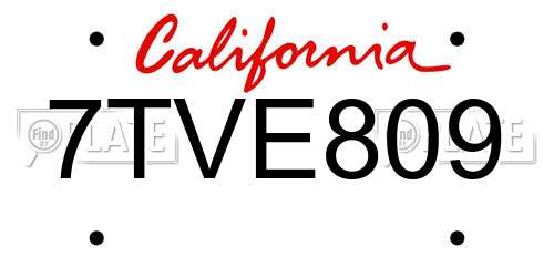 7TVE809 California License Plate