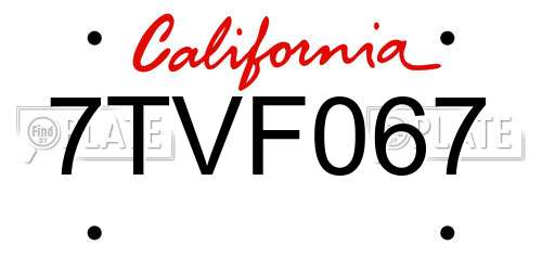 7TVF067 California License Plate