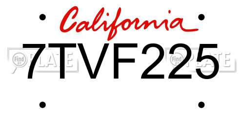 7TVF225 California License Plate
