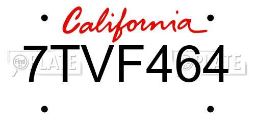7TVF464 California License Plate