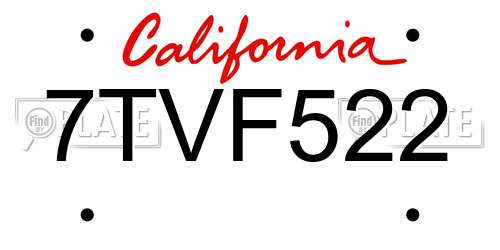 7TVF522 California License Plate