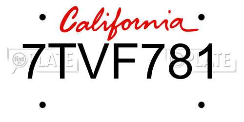7TVF781 California License Plate