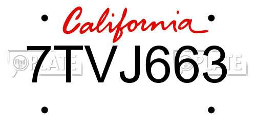 7TVJ663 California License Plate