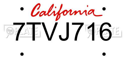 7TVJ716 California License Plate