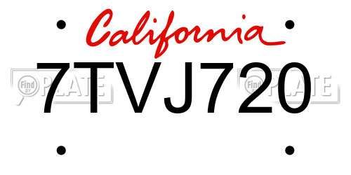 7TVJ720 California License Plate