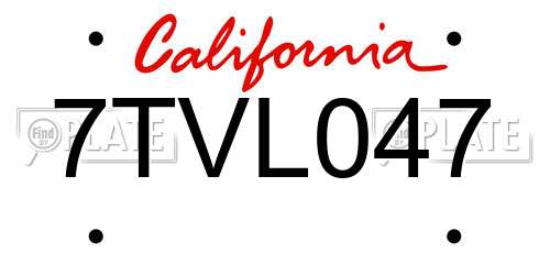 7TVL047 California License Plate
