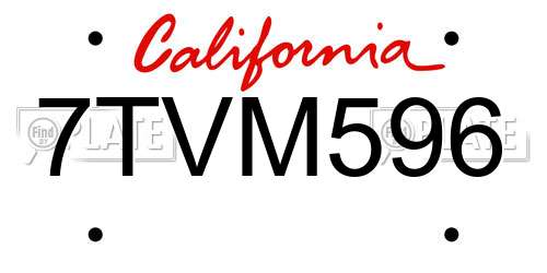 7TVM596 California License Plate