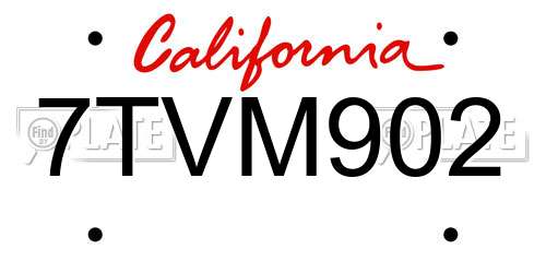 7TVM902 California License Plate
