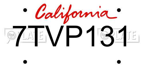 7TVP131 California License Plate