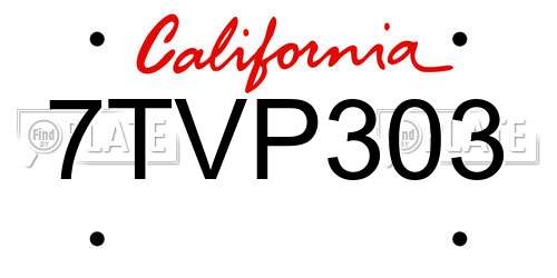 7TVP303 California License Plate
