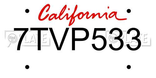 7TVP533 California License Plate