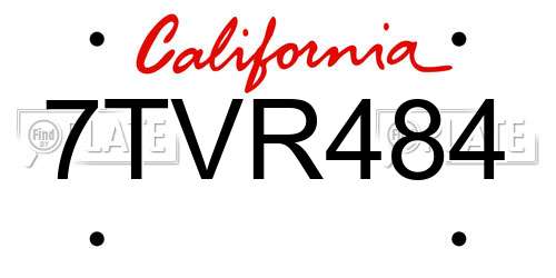 7TVR484 California License Plate