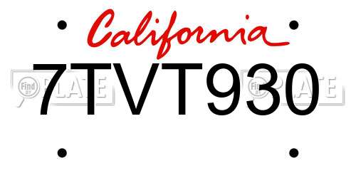 7TVT930 California License Plate