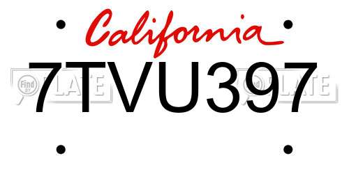 7TVU397 California License Plate